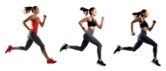 Woman Running with Motion Blur Isolated on Transparent Background PNG for Photo Scenes Set