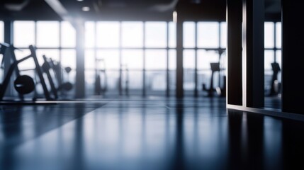 Gym abstract blurred background. Modern blur and defocused fitness sport equipment in gym room interior