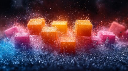 Obraz premium Colorful glowing cubes on a sparkling surface