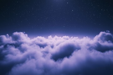 Ethereal Night Sky with Stars Over Soft Dreamy Clouds Illuminated by Moonlight in a Serene and Tranquil Evening Atmosphere, Perfect for Nature Themes