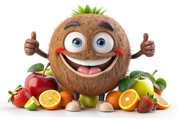 A coconut with a coconut on its face and a coconut on the top