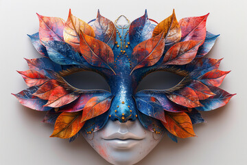 Autumnal Venetian Mask, Vibrant Colors and Leaf Design