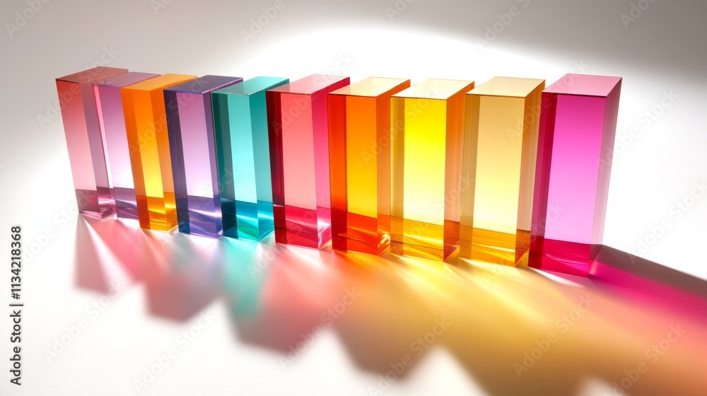 Poster vibrant colored acrylic blocks with soft shadow on white background