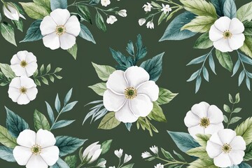 Watercolour Floral Illustration Set: White Flowers and Green Leaves for Bouquets, Wreaths, and Wedding Invitations