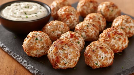 Delicious Savory Cheese Balls Served With Creamy Sauce Dip