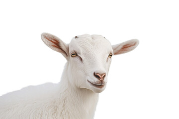 a white goat with brown eyes