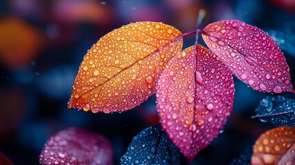 Colorful autumn leaves with water droplets