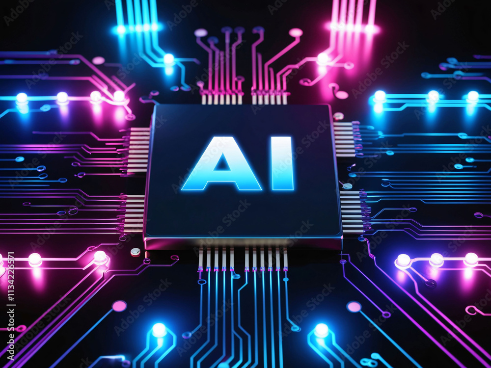 Fototapete a detailed illustration features a computer processor labeled ai. surrounding the chip are colorful 