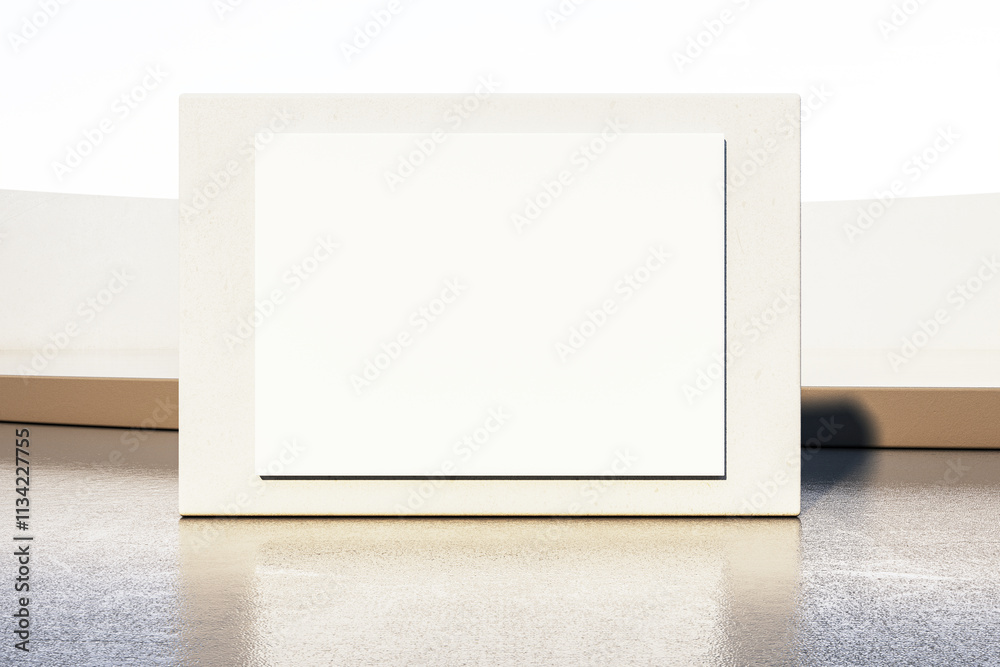 Poster Blank white billboard on clean concrete surface with modern minimalistic background. 3D Rendering