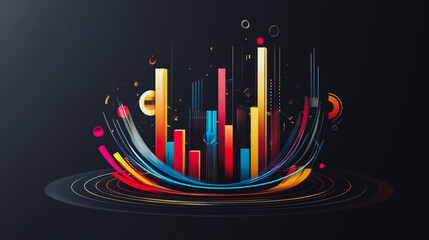 Obraz premium Abstract black background with Colorful charts and graphs with statistics to innovative analyze business potential and forecast future development of companies growth.