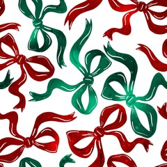 Abstract Hand Drawing Digital Painting Watercolor Textured Christmas New Year Concept Ribbons Seamless Wrapping Paper Textile Upholstery Pattern Isolated Background