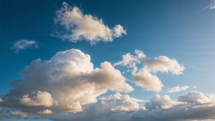 Fluffy clouds in a bright blue sky during a sunny day, evoking a sense of peace
