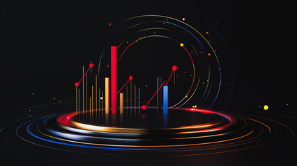 Abstract black background with Colorful charts and graphs with statistics to innovative analyze business potential and forecast future development of companies growth.
