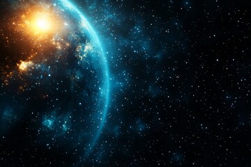 Fototapeta premium Vibrant cosmic landscape showcasing a radiant star and nearby celestial body in deep space