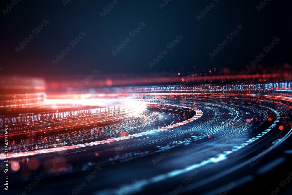 Poster vibrant digital lines create a dynamic sense of motion and speed in a futuristic setting