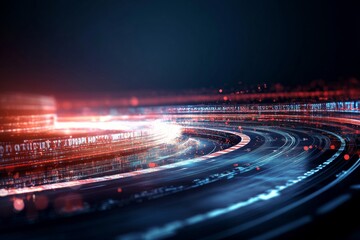 Vibrant digital lines create a dynamic sense of motion and speed in a futuristic setting