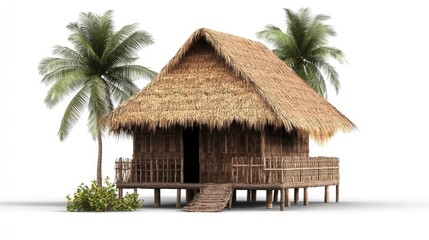 Traditional Filipino Nipa Hut Isolated on Transparent or White Background