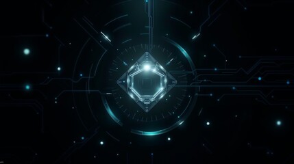 Futuristic digital interface with glowing hexagonal shape and neon lights for high-tech background concept
