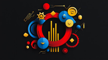 Obraz premium Abstract black background with Colorful charts and graphs with statistics to innovative analyze business potential and forecast future development of companies growth.