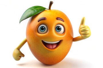 3D Illustration of mango character that is drawn in cartoon style