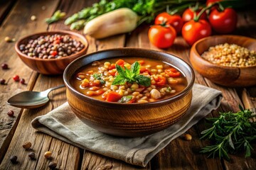Hearty farro soup, vintage-inspired.  Perfect for chilly evenings.