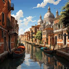 Fototapeta premium Retro 8-Bit Pixel Art Rendering of Venice's Iconic Waterways