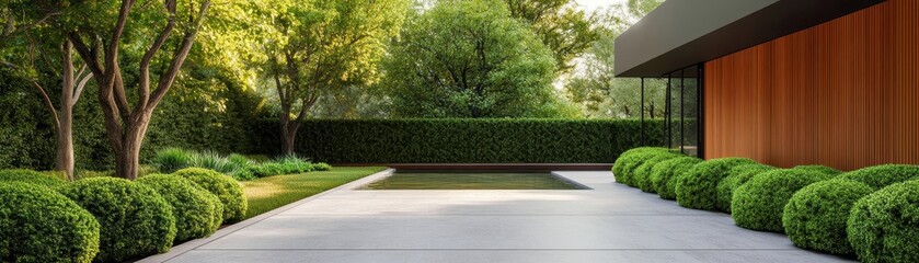 Modern backyard design featuring sleek hardscape elements and minimalist landscaping for a stylish outdoor retreat.