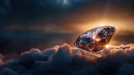 Brilliant diamond glistening in a warm beam of sunlight, showcasing its exquisite facets and radiant beauty.