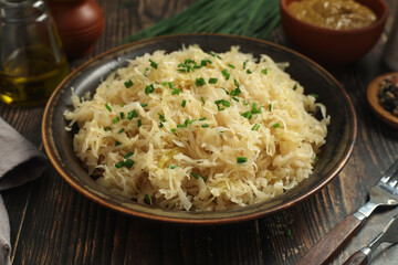A bowl with traditional German Sauerkraut