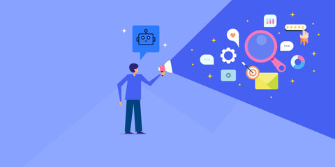 Businesspeople integrates AI algorithm technology with digital marketing campaign.