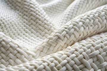 High-resolution close-up of seamless white woven fabric, ideal textile background.