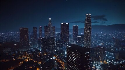 Obraz premium Scenic View of Los Angeles Skyscrapers at Night
