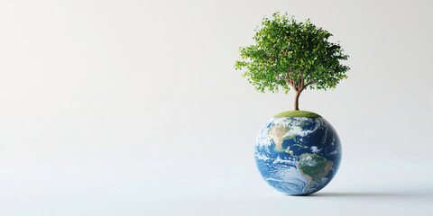 3D model of Earth with tree growing on top, symbolizing nature and sustainability. smooth surface and vibrant colors create striking visual representation of our planet