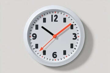 Simple Wall Clock Showing Time as Three O'clock on a Light Background with Black and Orange Details, Minimalistic Design for Modern Interiors