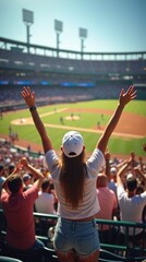 Energetic Baseball Stadium Scene With Cheering Fans on a Sunny Day