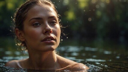 Fototapeta premium Portrait of a woman in water close up skincare