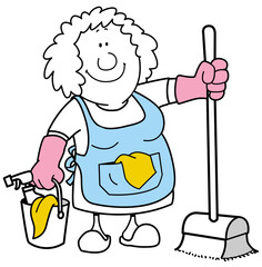A woman with a mop for cleaning