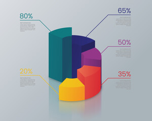 Realistic 3D infographic chart template showing percentage status numbers.