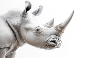 Obraz premium Studio photo of a rhino isolated against a white background. Wildlife and conservation concept, space for copy.