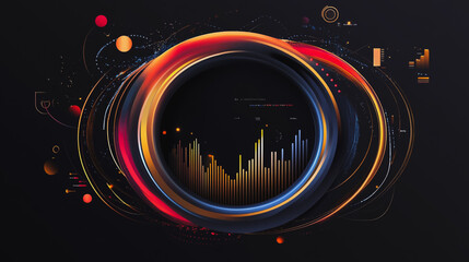 Obraz premium Abstract black background with Colorful charts and graphs with statistics to innovative analyze business potential and forecast future development of companies growth.