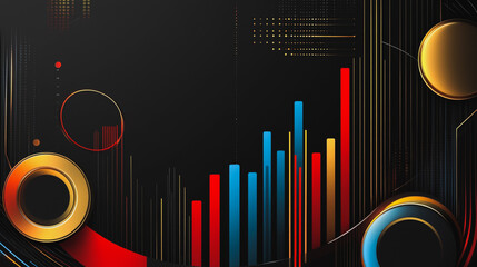 Obraz premium Abstract black background with Colorful charts and graphs with statistics to innovative analyze business potential and forecast future development of companies growth.