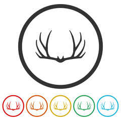Deer antler icon. Set icons in color circle buttons