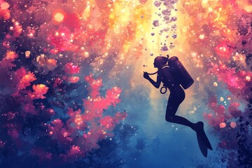 Naklejka premium Underwater Exploration of Vibrant Marine Environment