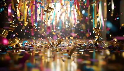 Festive,streamers,confetti,spread,across,shiny,New,Year,celebration,table,