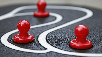 Red Game Pieces on a Winding Game Board Pathway with Texture