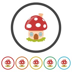 House made from mushroom icon. Set icons in color circle buttons