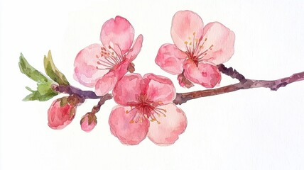 Watercolor blooms cherry blossom branches in nature's embrace serene botanical artwork displaying delicate beauty