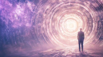 Illuminating the Fabric of Time: Scientist Exploring Parallel Timelines in Ray Tracing Concept Artwork