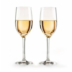Fototapeta premium Two glasses brimming with sparkling white wine stand ready for a celebratory toast, creating a sense of elegance and festivity
