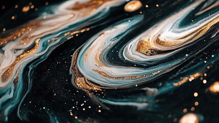Abstract Swirling Patterns with Gold and Teal Accents in Artistic Fluid Design